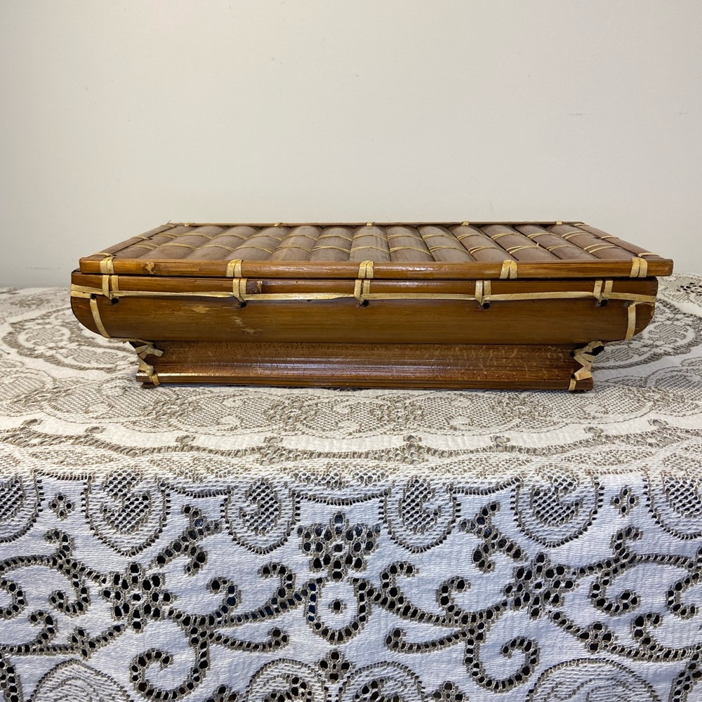 Vintage Rattan Bamboo Tea Tray or Storage Box